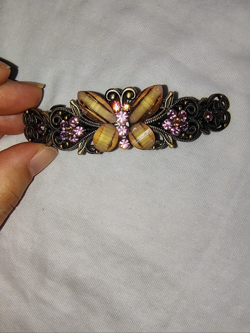 Vintage Large Brass Butterfly Hair Clip Rhinestone Barrette Hair Accessories